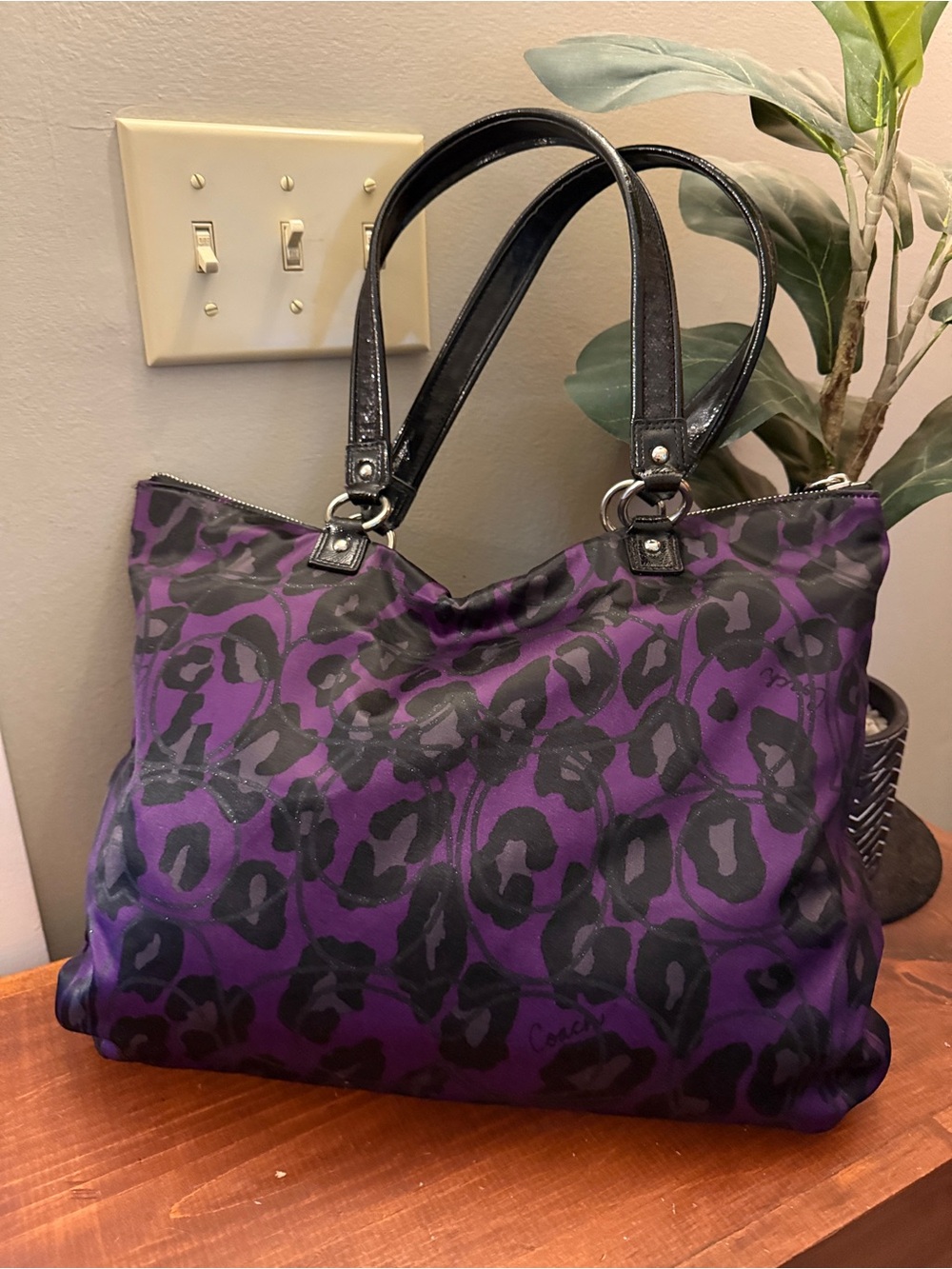 Coach Poppy F20048 Purple Black Ocelot Leopard Tote Y2K Rare - Picture 4 of 14